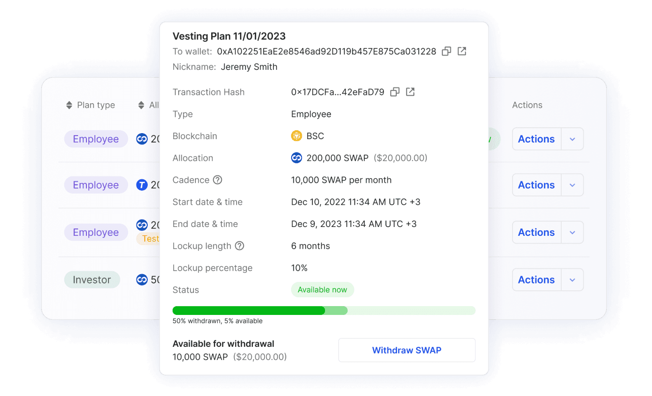 Custom Vesting Plan Details Screenshot