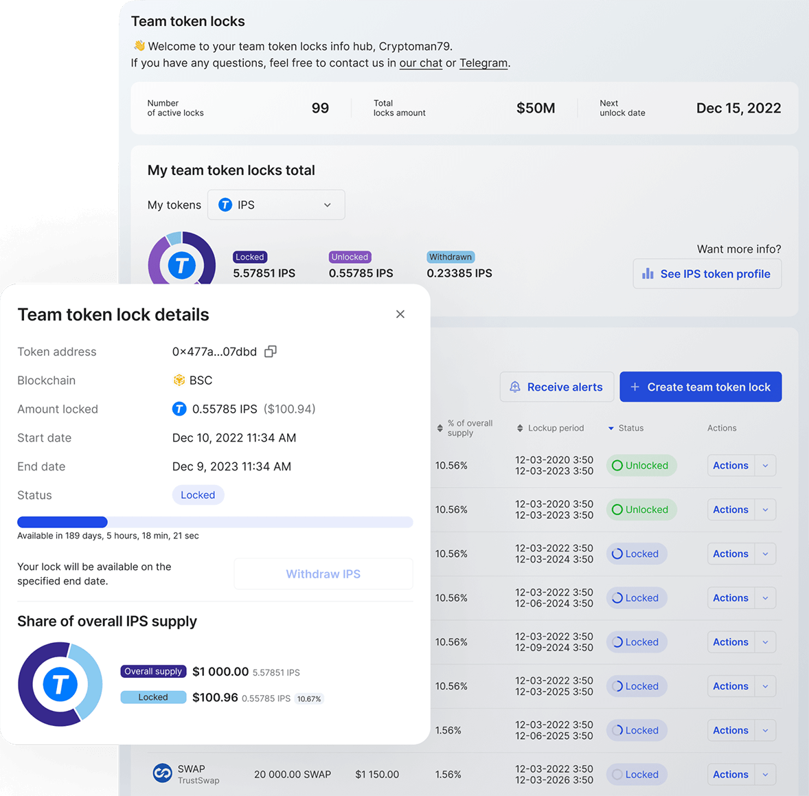Token Lock Tool and Provider Dashboard