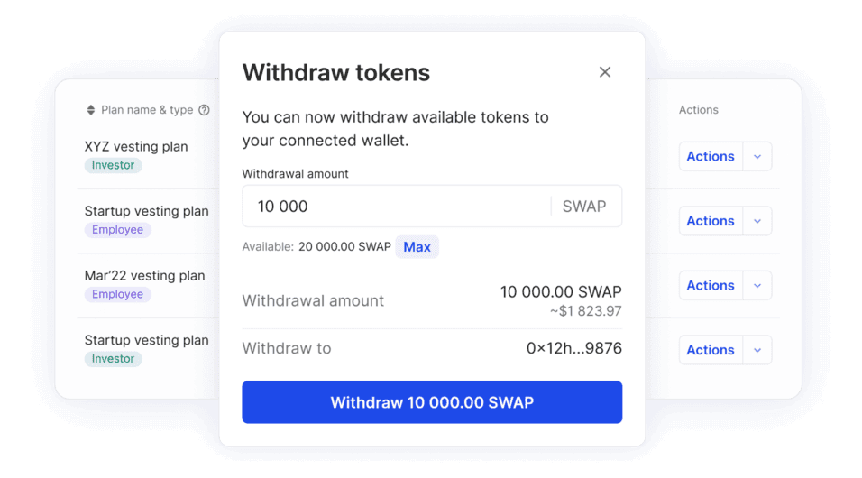 Token Vesting and Withdrawal Widget Screenshot